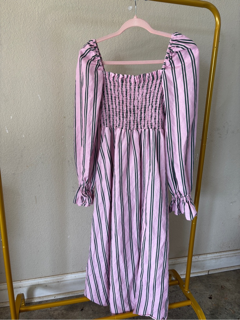 Kitri Pink Striped Smocked Bodice Preppy Dress